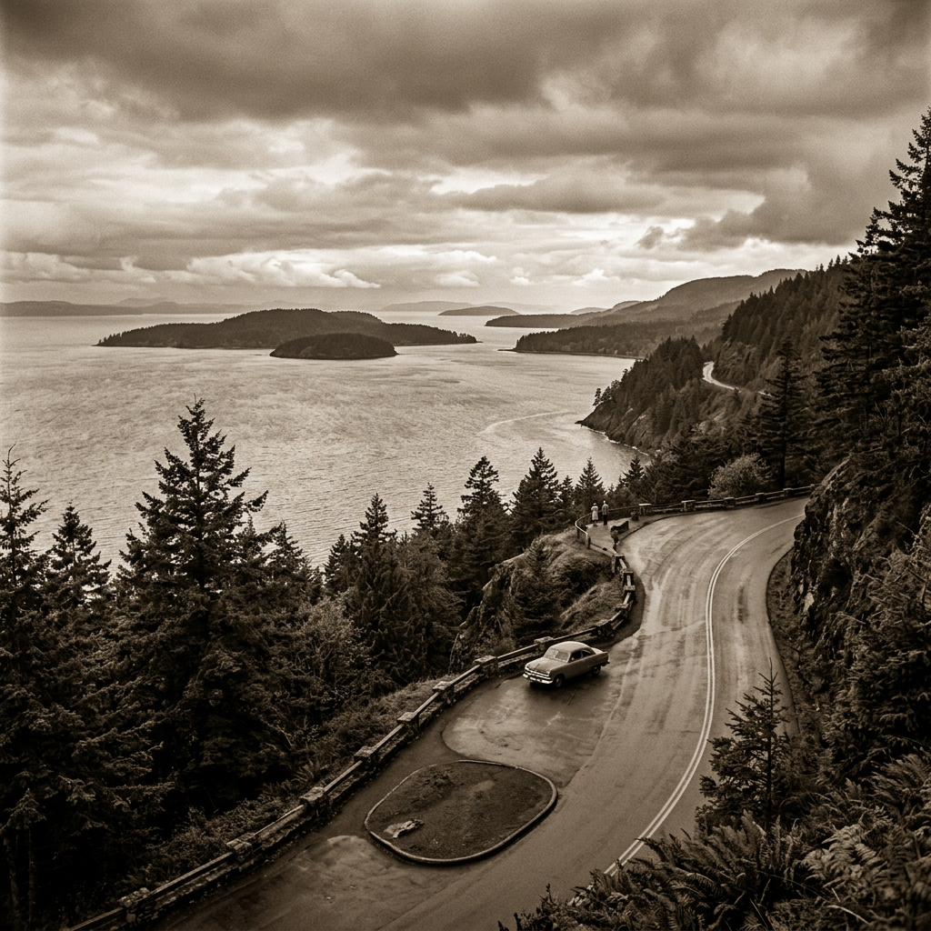 Bellingham Washington Chuckanut Drive landscape sepia tone